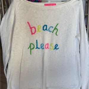 Lilly Pulitzer White Sweater with Colorful 'Beach Please' Text
